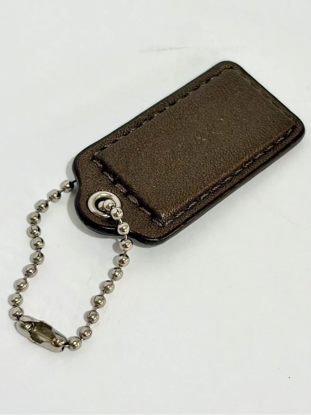 Coach Metallic Black Leather Key Charm with Silver Hardware